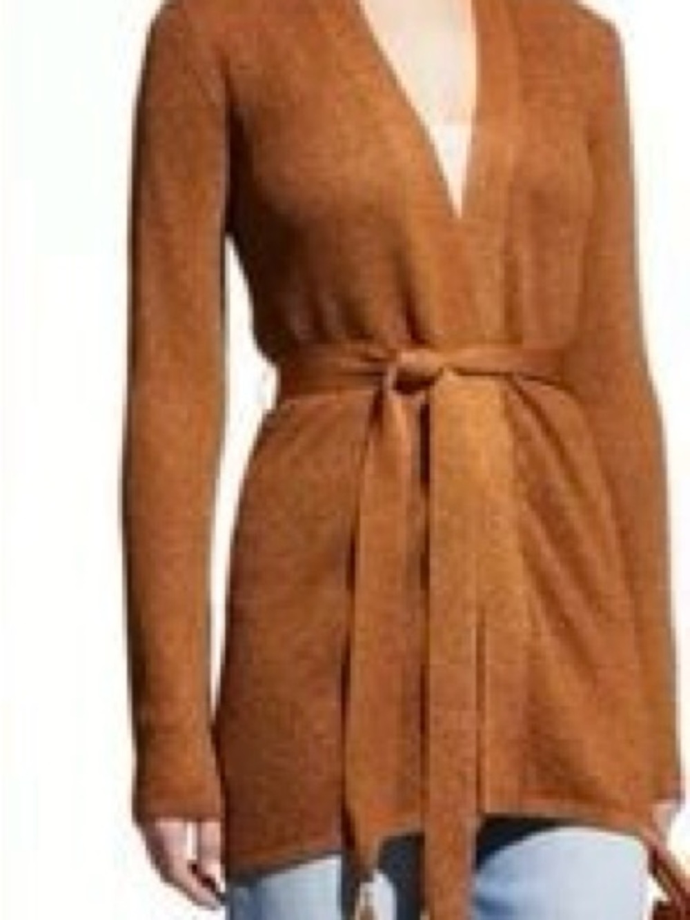 L’Agence Juni Open-Front Women's Cardigan Large Bronze Brown Metallic Belted Lux